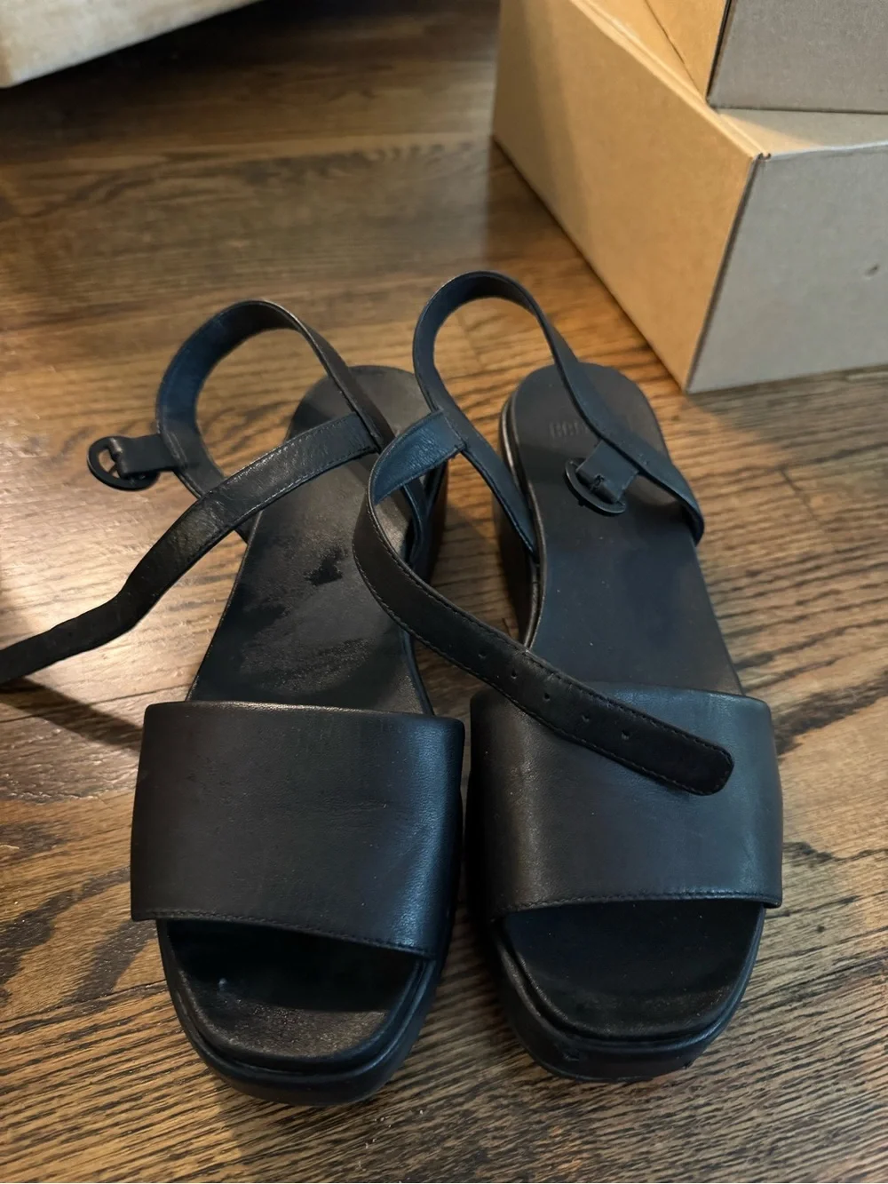 Camper Black Platform Two-Strap Sandal with Ankle Buckle
